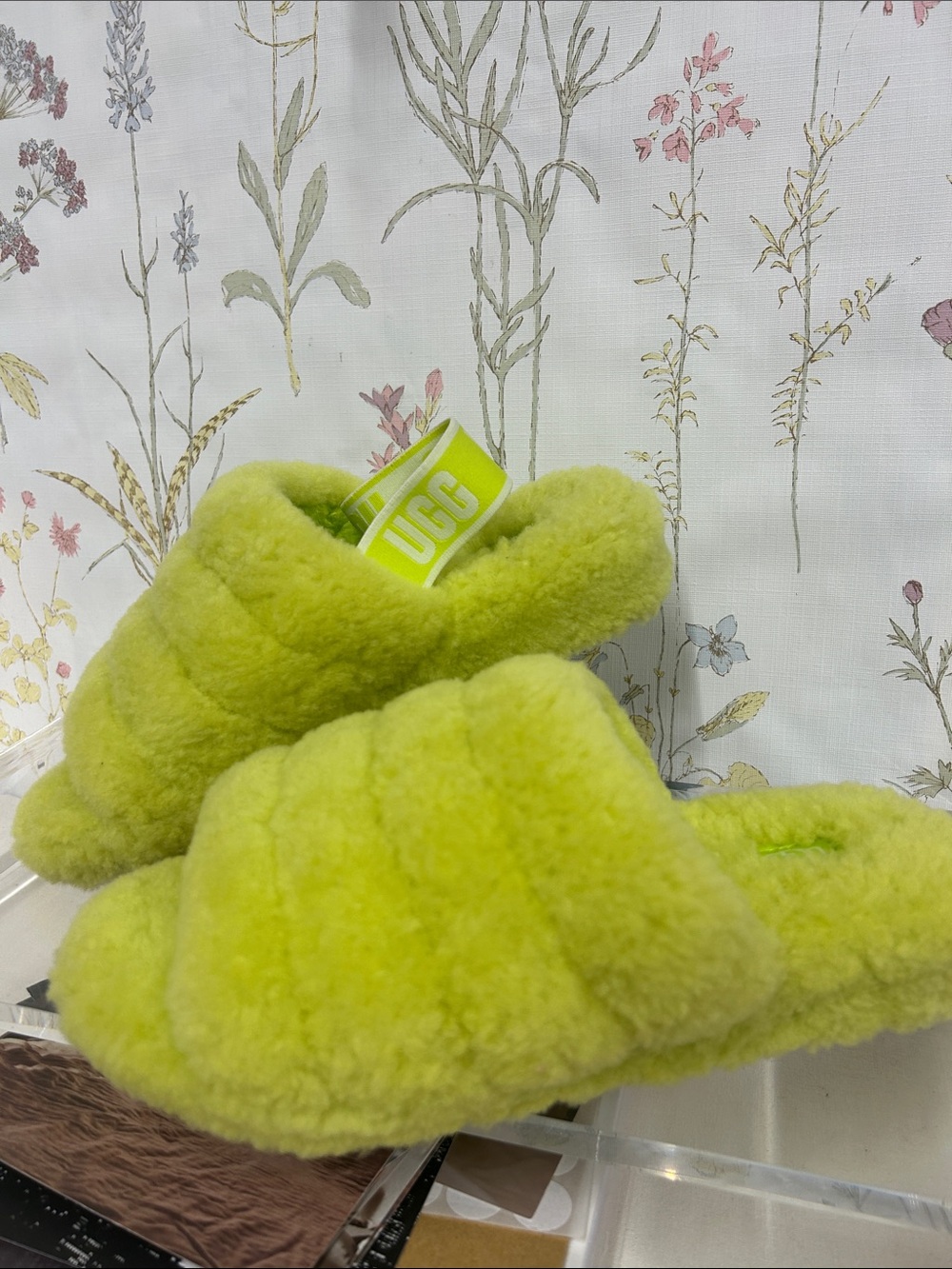 UGG Kids Neon Lime Fluff Slide